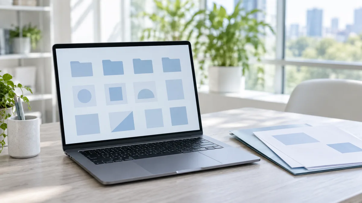 Laptop z plikami strony internetowej oraz dokumentami dostępowymi gabinetu