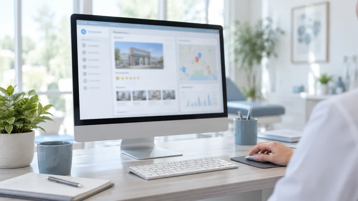 Ekran komputera z otwartym panelem zarządzania wizytówką firmy w Google